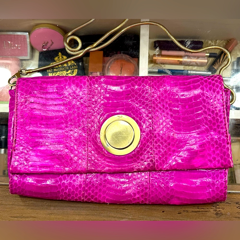 DVF snakeskin Fuchsia small chain shoulder bag / clutch
